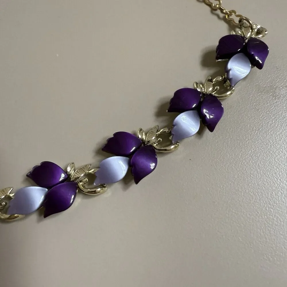 Vintage MCM Necklace Thermoset Purple Lavender Gold Tone Autumn 16